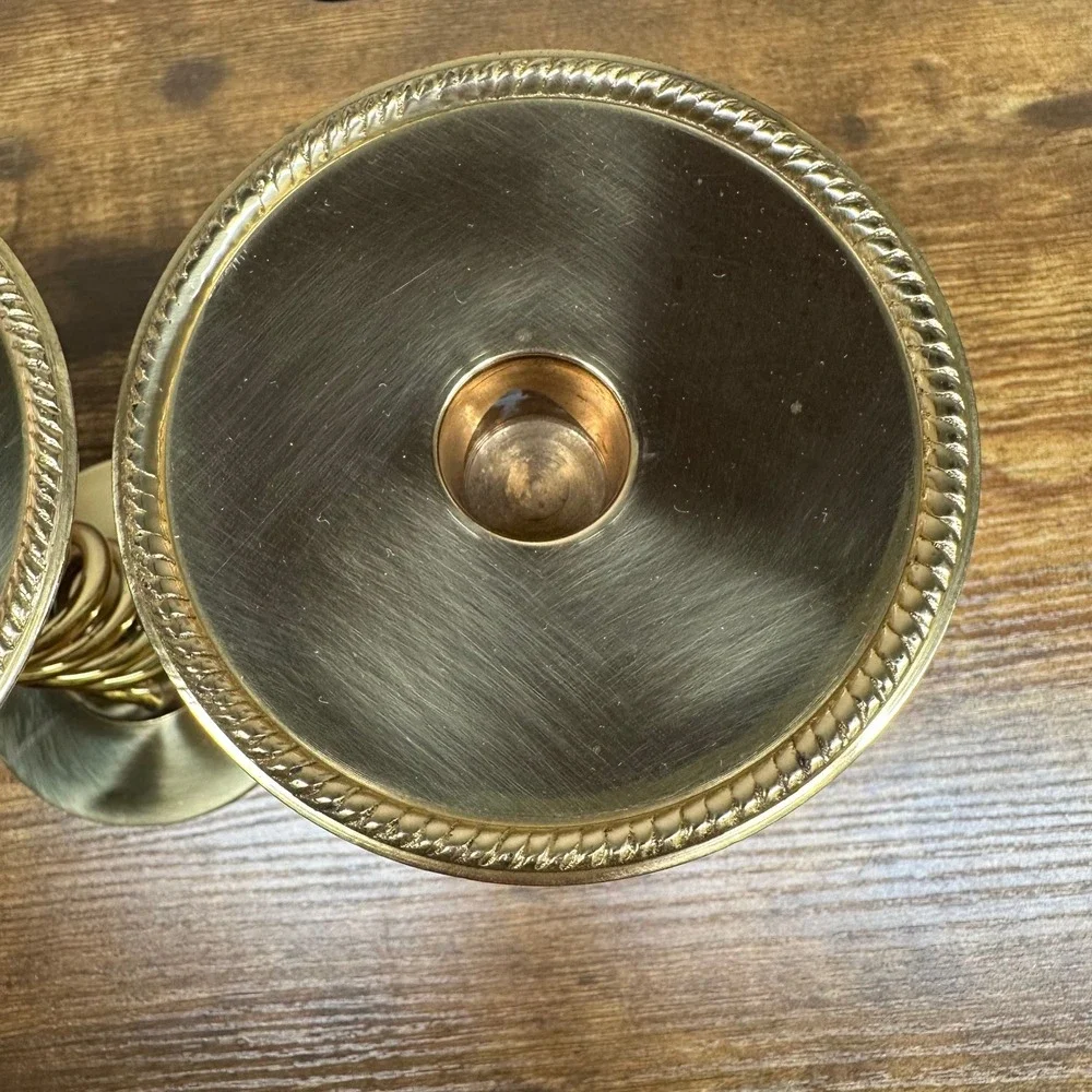Vintage Brass Spiral Helix Candlestick Holders Pair Made in India Gold‎ 7.5 Inch
